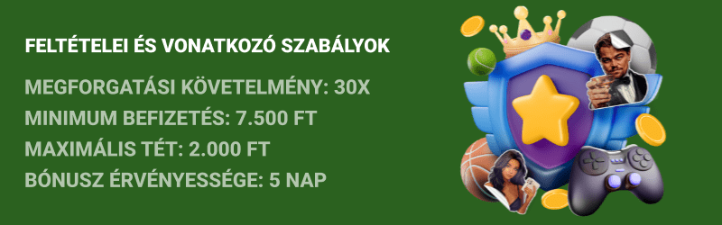 Mielőtt igénybe vennéd a Betmatch bármelyik bónuszát, fontos megismerned a felhasználási feltételeket. Ezek a szabályok döntik el, hogyan használhatod fel a bónuszt, milyen követelményeket kell teljesítened, és mikor válik kifizethetővé a nyeremény. Az alábbiakban összefoglaltuk a legfontosabb tudnivalókat az üdvözlő bónusszal kapcsolatban: