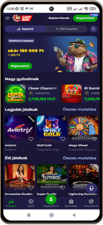 Lazybar kaszinó főoldal mobilon