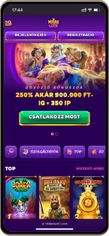 MidasLuck kaszinó főoldal mobilon