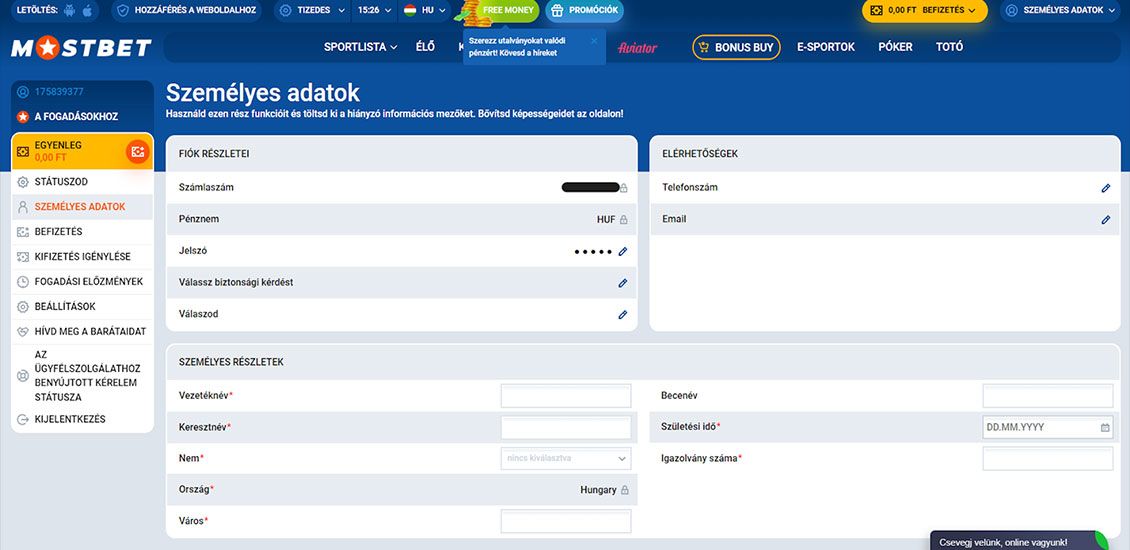 Pillanatkép a Mostbet Casino regisztrációs folyamatáról 3. lépés