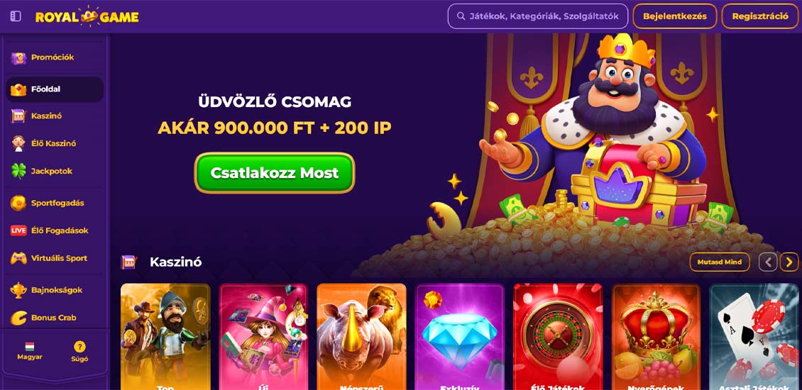 Fooldal a RoyalGame Kaszinó