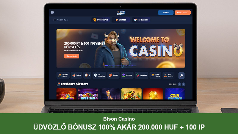 A Bison Kaszinó több mint 4.000 játékot kínál, köztük crash szerencsejátékokat több mint 20 fajtában. Az üdvözlő bónusz 100%-os, akár 200.000 Ft értékig, emellett 100 ingyenes pörgetés is jár.